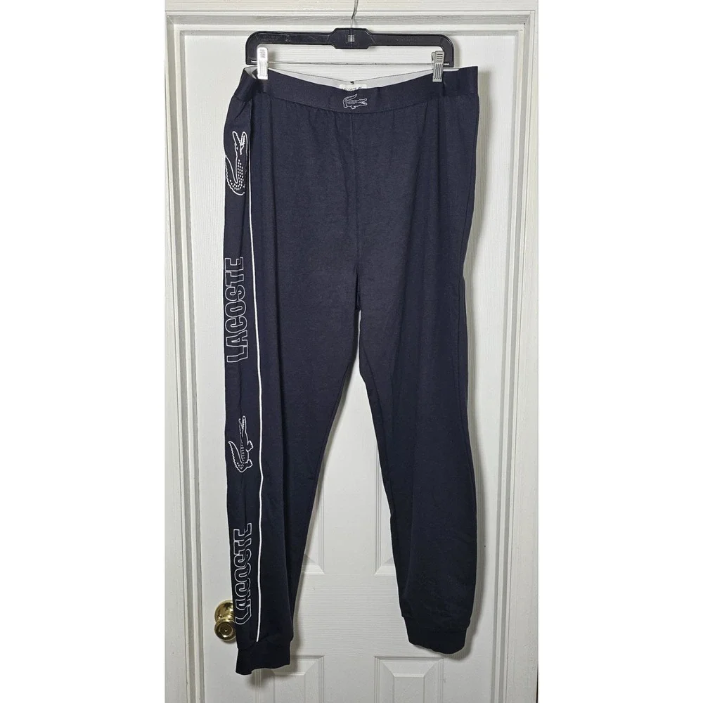 NWT Lacoste CROCODILE LOGO Cotton Stretch Knit Pajama Lounge Pants XXL Black